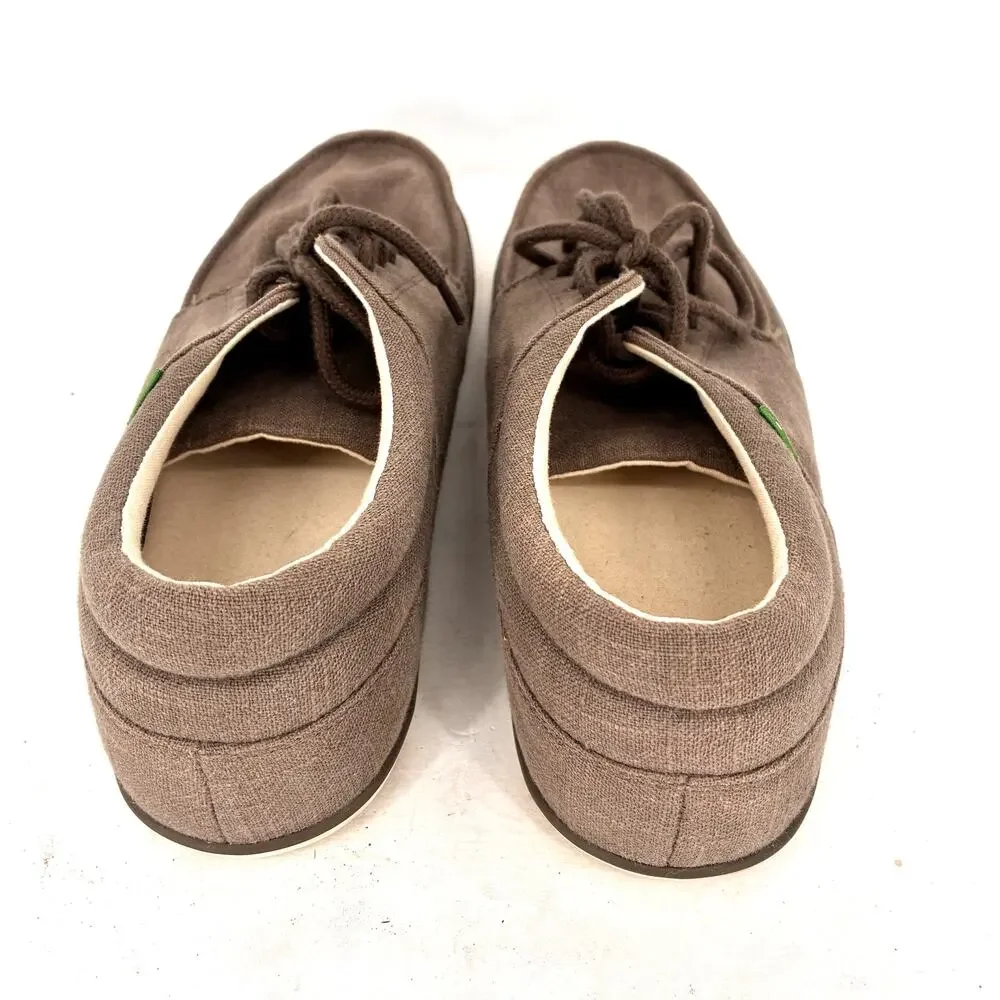 Sanuk Vagabond Brown Canvas Vegan Lace Up Loafers Slip On Shoes Mens Size 13